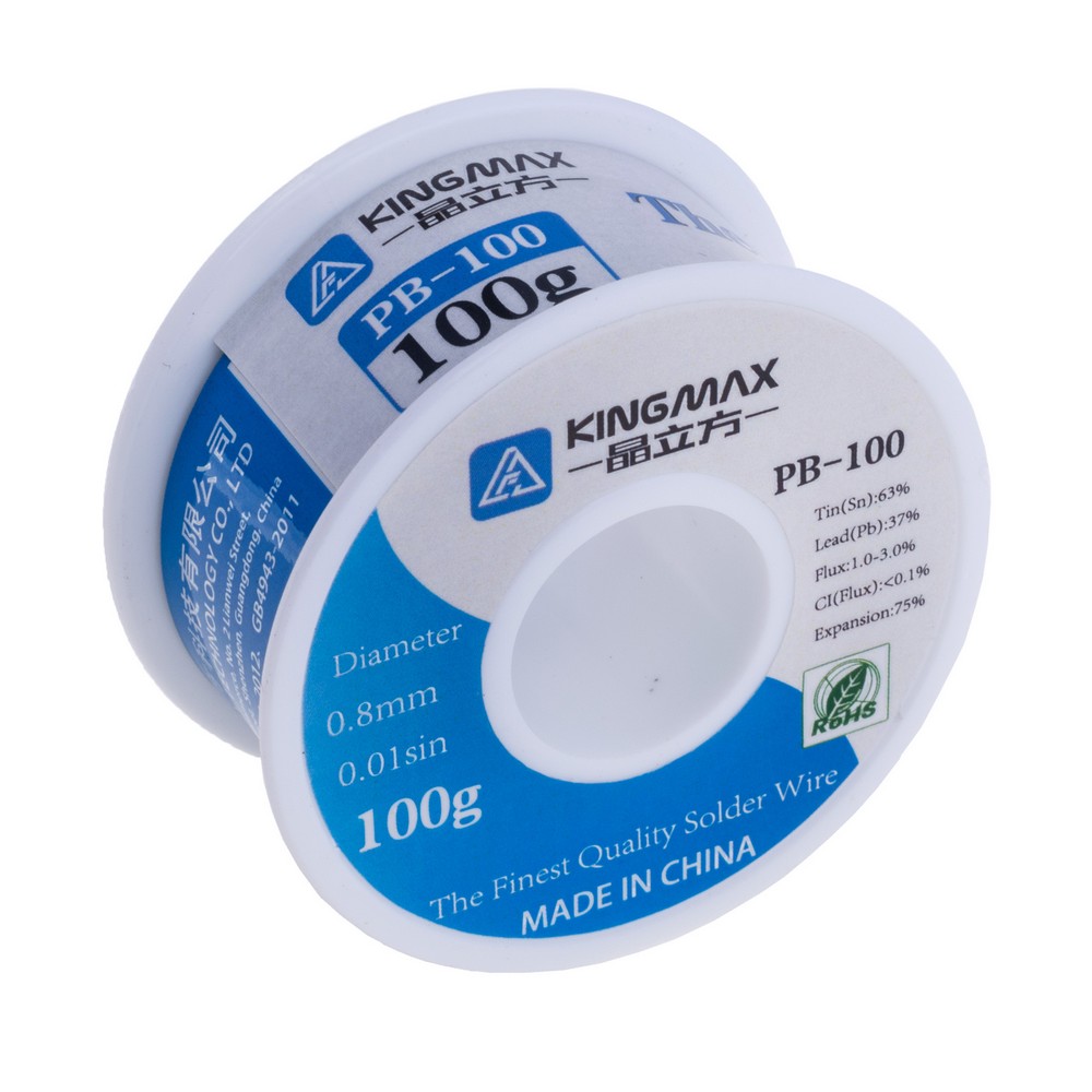 Дротяний припій PB-100 0,8mm/100г (KINGMAX, Sn63/Pb37)