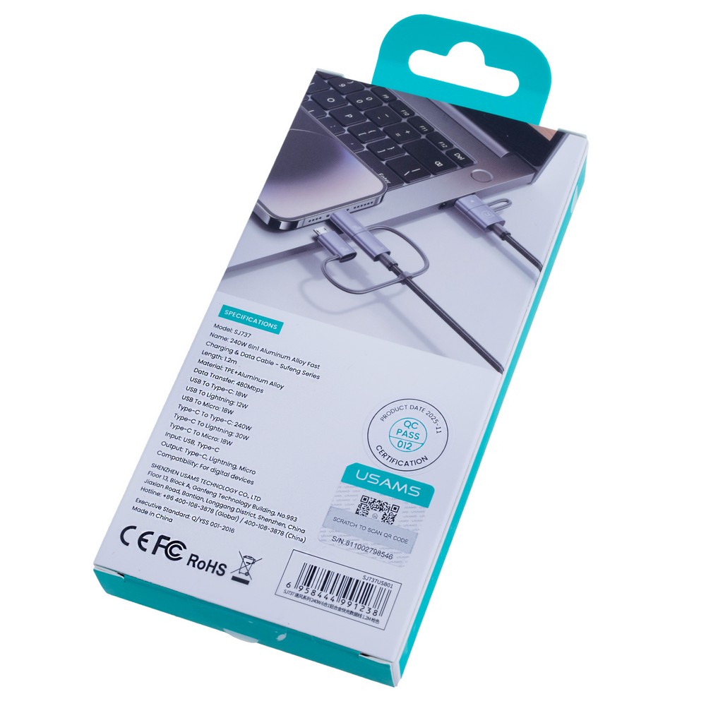 SJ737 240W 6 in 1 Fast charging Cable-Sufeng Series 1.2m (SJ737USB01 Tarnish – USAMS)