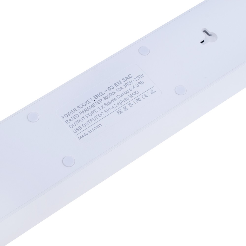 Мережевий фільтр 10A max.,подовжувач 2м на 3 розетки із USB, BKL-03- WHITE-Length 2M