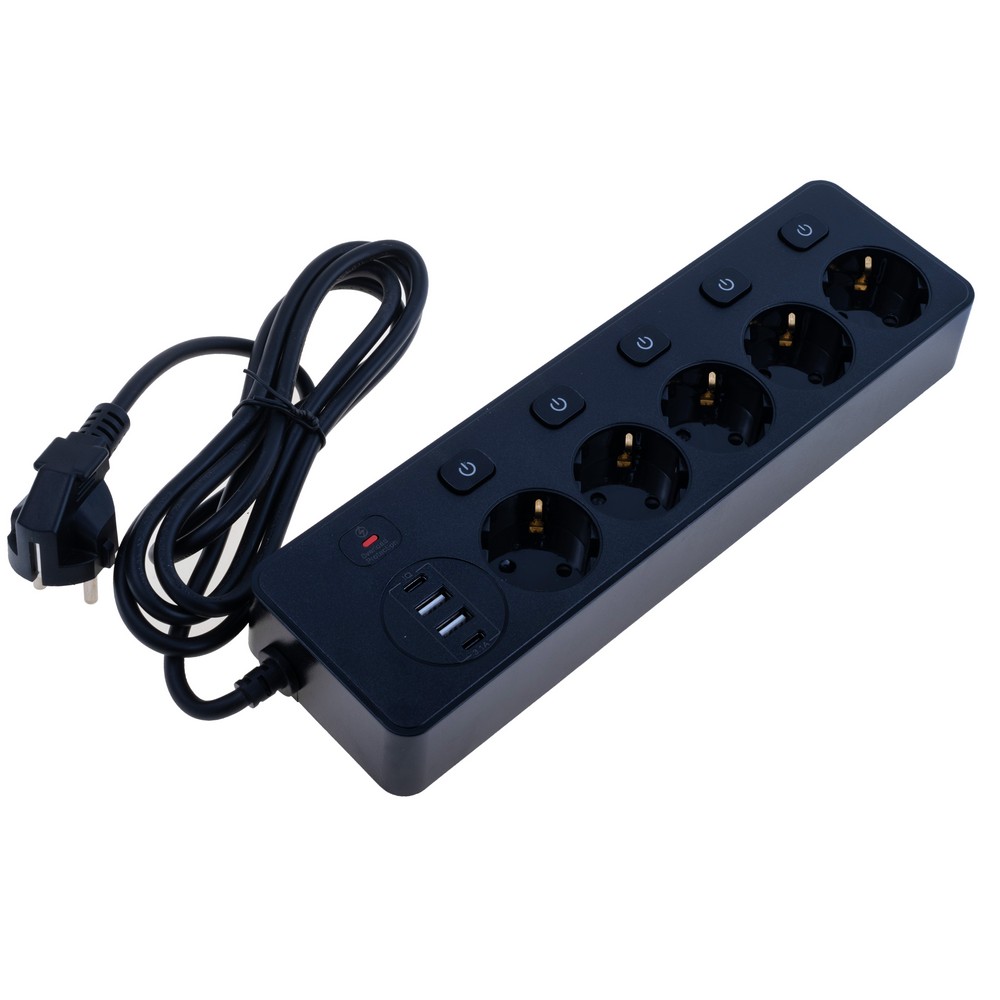 Мережевий фільтр 10A max.,подовжувач 2м на 5 розеток із USB чорний, BKL-505 Black-Length 2M EU Мережевий фільтр 10A max.,подовжувач 2м на 5 розеток із USB чорний, BKL-505 Black-Length 2M EU