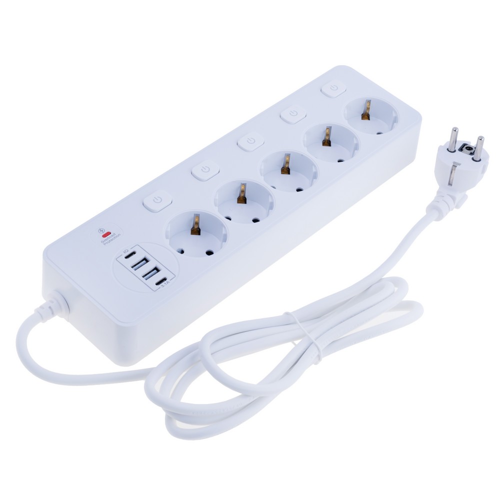 Мережевий фільтр 10A max.,подовжувач 2м на 5 розеток із USB білий, BKL-505 Black-Length 2M EU Мережевий фільтр 10A max.,подовжувач 2м на 5 розеток із USB білий, BKL-505 Black-Length 2M EU