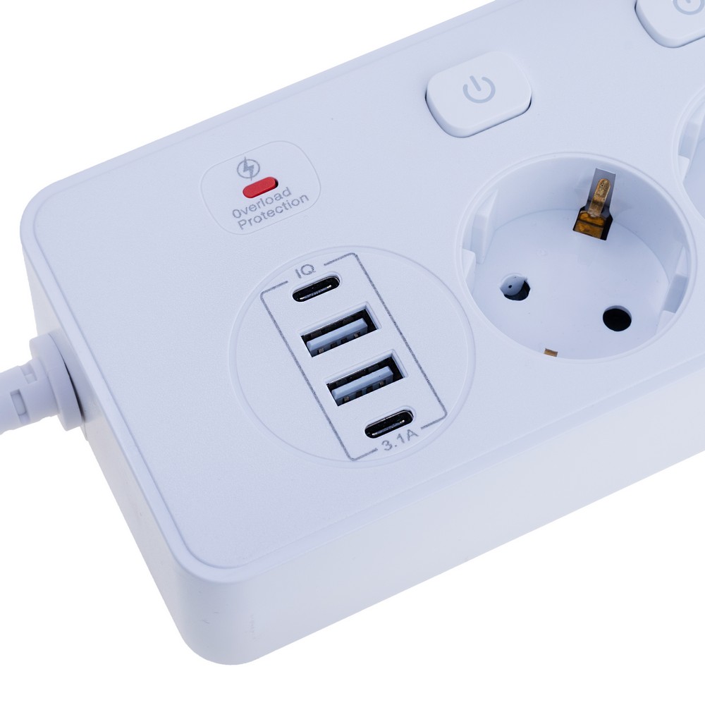 Мережевий фільтр 10A max.,подовжувач 2м на 5 розеток із USB білий, BKL-505 Black-Length 2M  EU