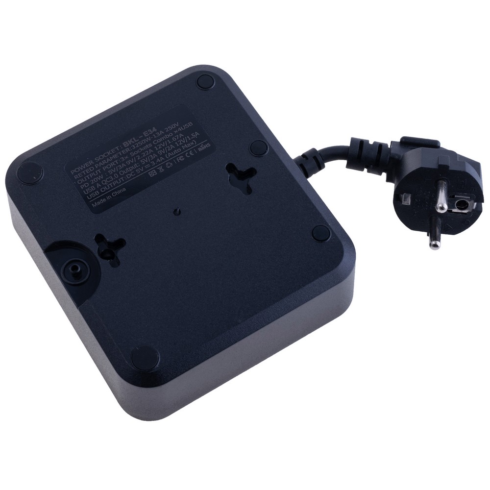 Мережевий фільтр 13A max.,подовжувач на 3 розетки із USB PD20W+QC3.0