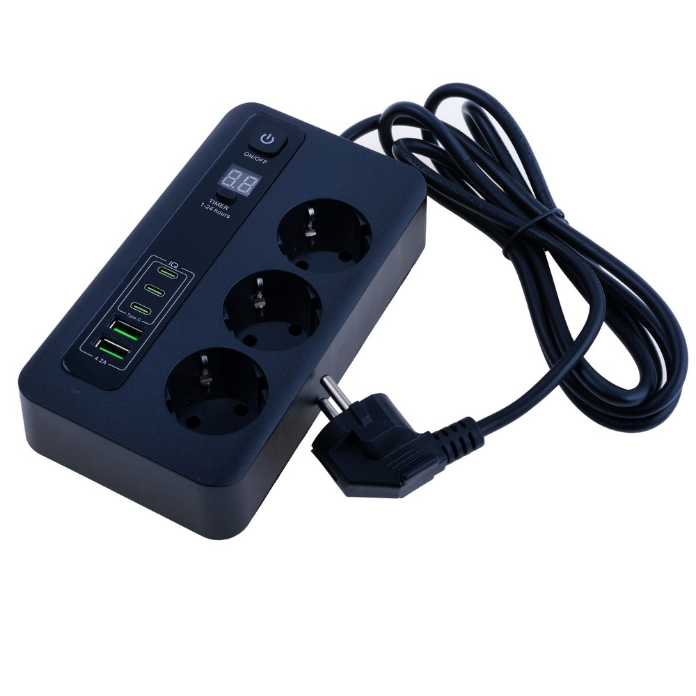 Мережевий фільтр 10A max.,подовжувач 2м на 3 розетки із USB, BKL-04 3C2A Black -Length 2M Мережевий фільтр 10A max.,подовжувач 2м на 3 розетки із USB, BKL-04 3C2A Black -Length 2M