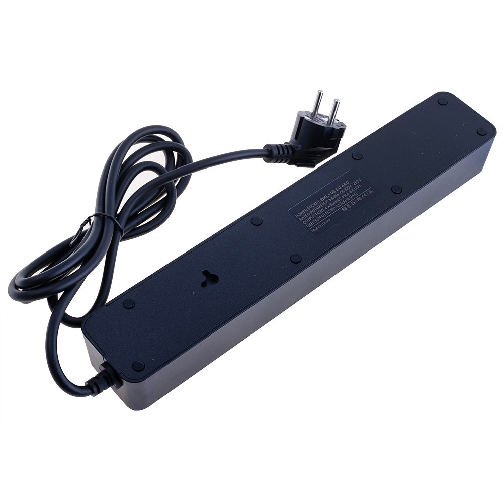 Мережевий фільтр 10A(max),подовжувач 2м на 4 розетки із USB 5V/4,2A