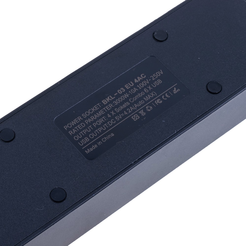 Мережевий фільтр 10A(max),подовжувач 2м на 4 розетки із USB 5V/4,2A