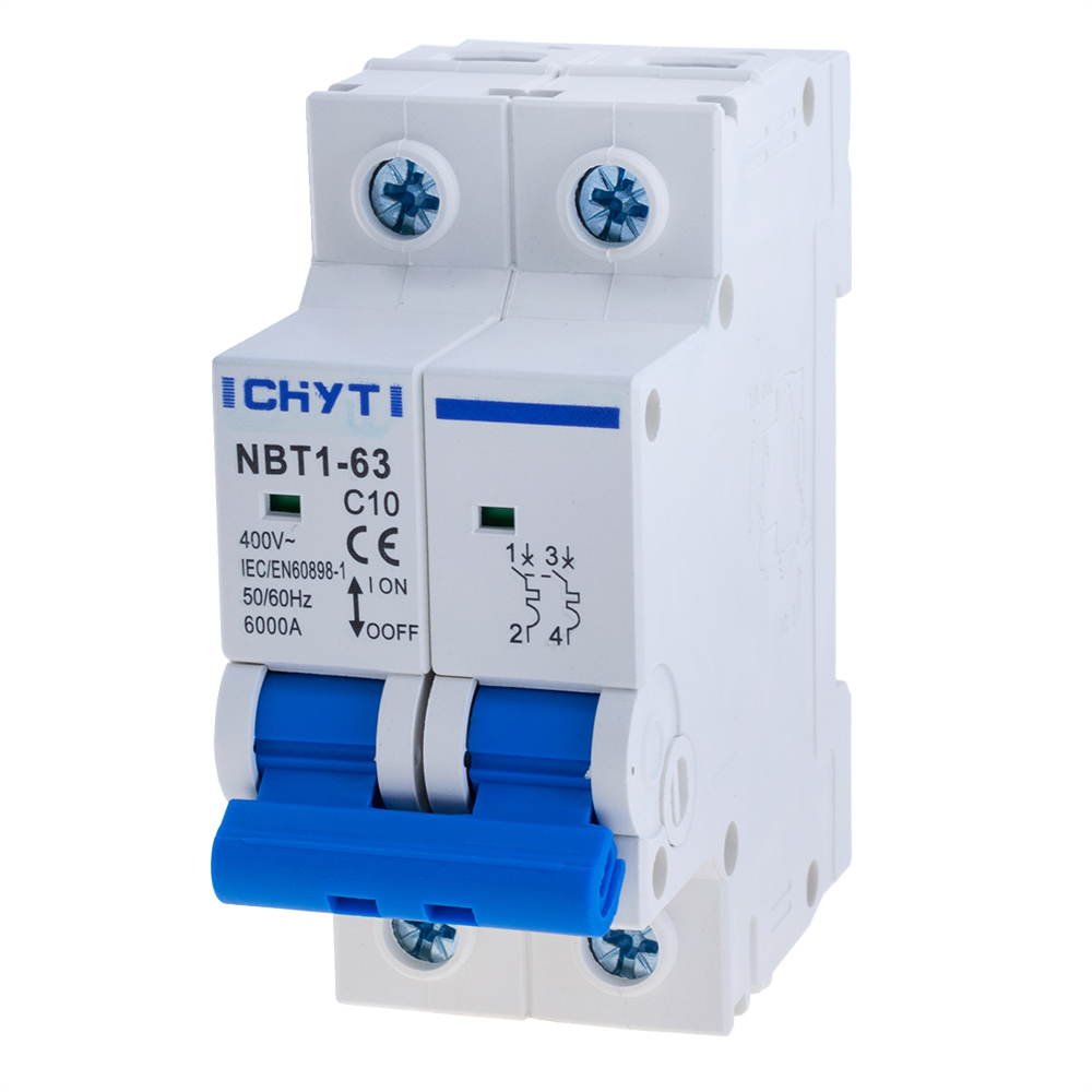 Автомат захисту змінного струму двополюсний 10A NBT1-10-2P CHYT
