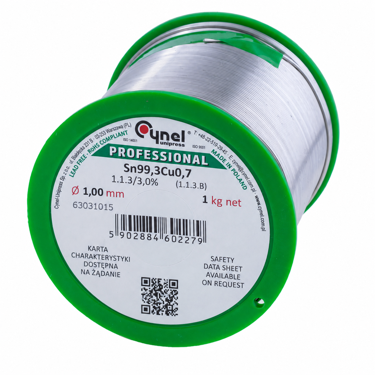 Дротяний припій, 1mm, 1000g, з флюсом, безсвинцевий, CYNEL Sn99,3Cu0,7 1.1.3/3% Ø1.0, 1kg Дротяний припій, 1mm, 1000g, з флюсом, безсвинцевий, CYNEL Sn99,3Cu0,7 1.1.3/3% Ø1.0, 1kg