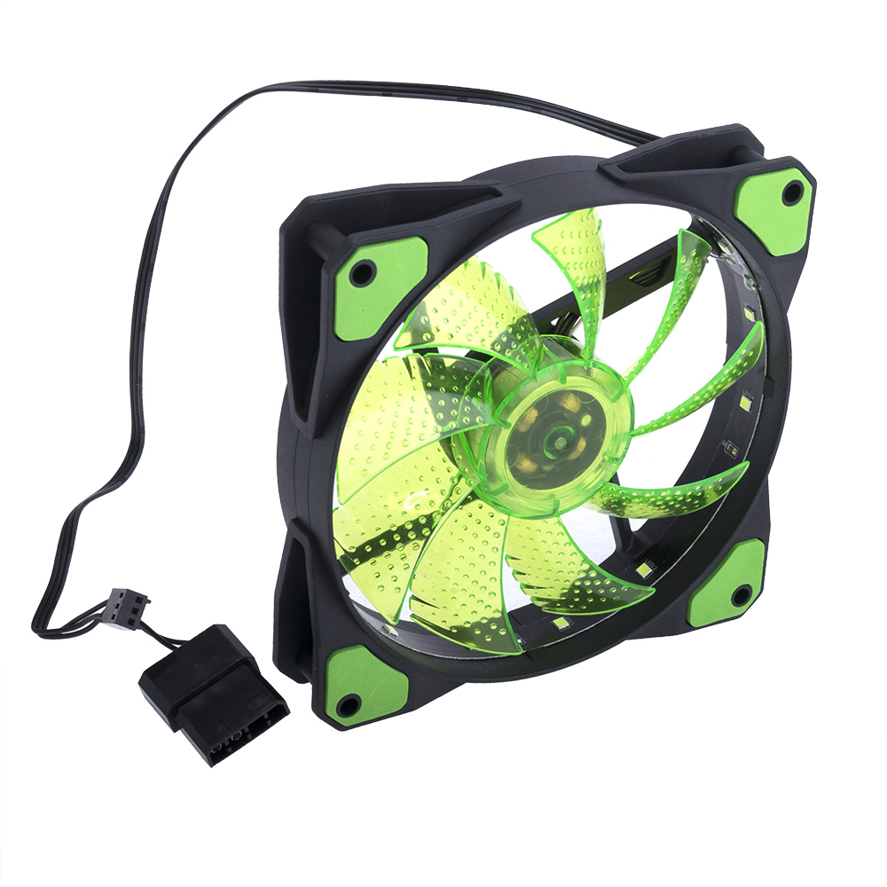 Вентилятор 120x120x25, 12V, c 15 зелеными светодиодами
