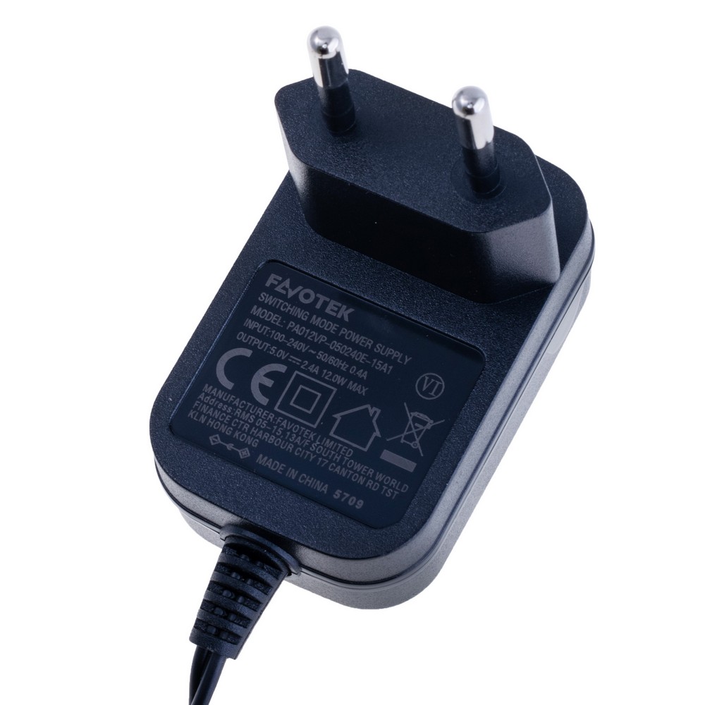 Блок живлення з вилкою 12W 5V, роз'єм:2,1x5,5 mm, PA012VP-050240E-15A1 FAVOTEK Блок живлення з вилкою 12W 5V, роз'єм:2,1x5,5 mm, PA012VP-050240E-15A1 FAVOTEK