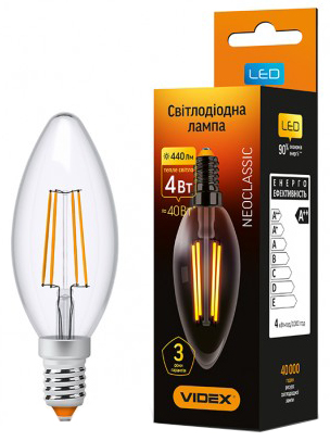 Лампа светодиодная VIDEX Filament 4Вт, 3000К, E27, 220V (VL-C37f-04143) Лампа светодиодная VIDEX Filament 4Вт, 3000К, E27, 220V (VL-C37f-04143)