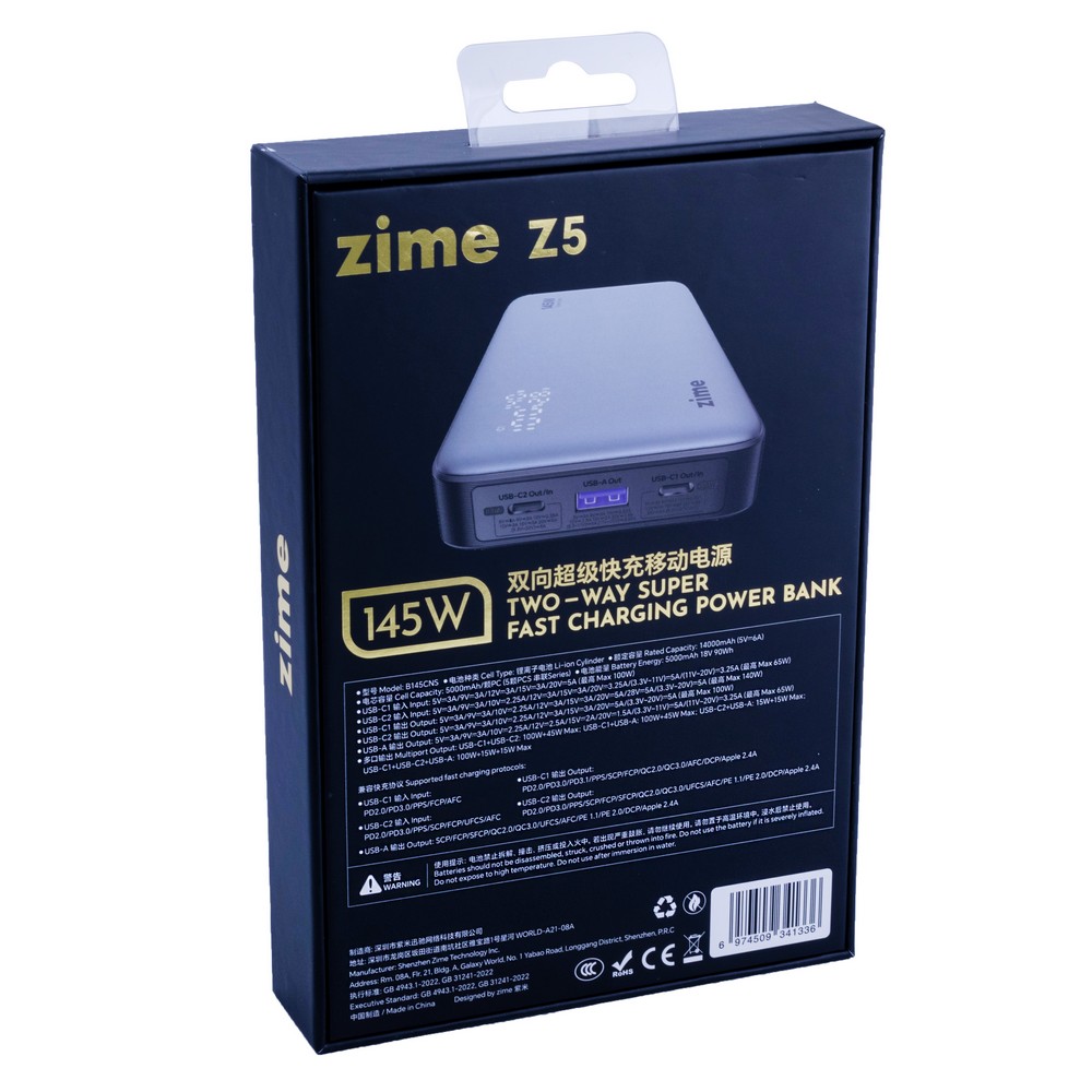 Power Bank 25000mAh 90Wh (14000mAh @ 5V/6A) 145W max Black (Z5 – zime)