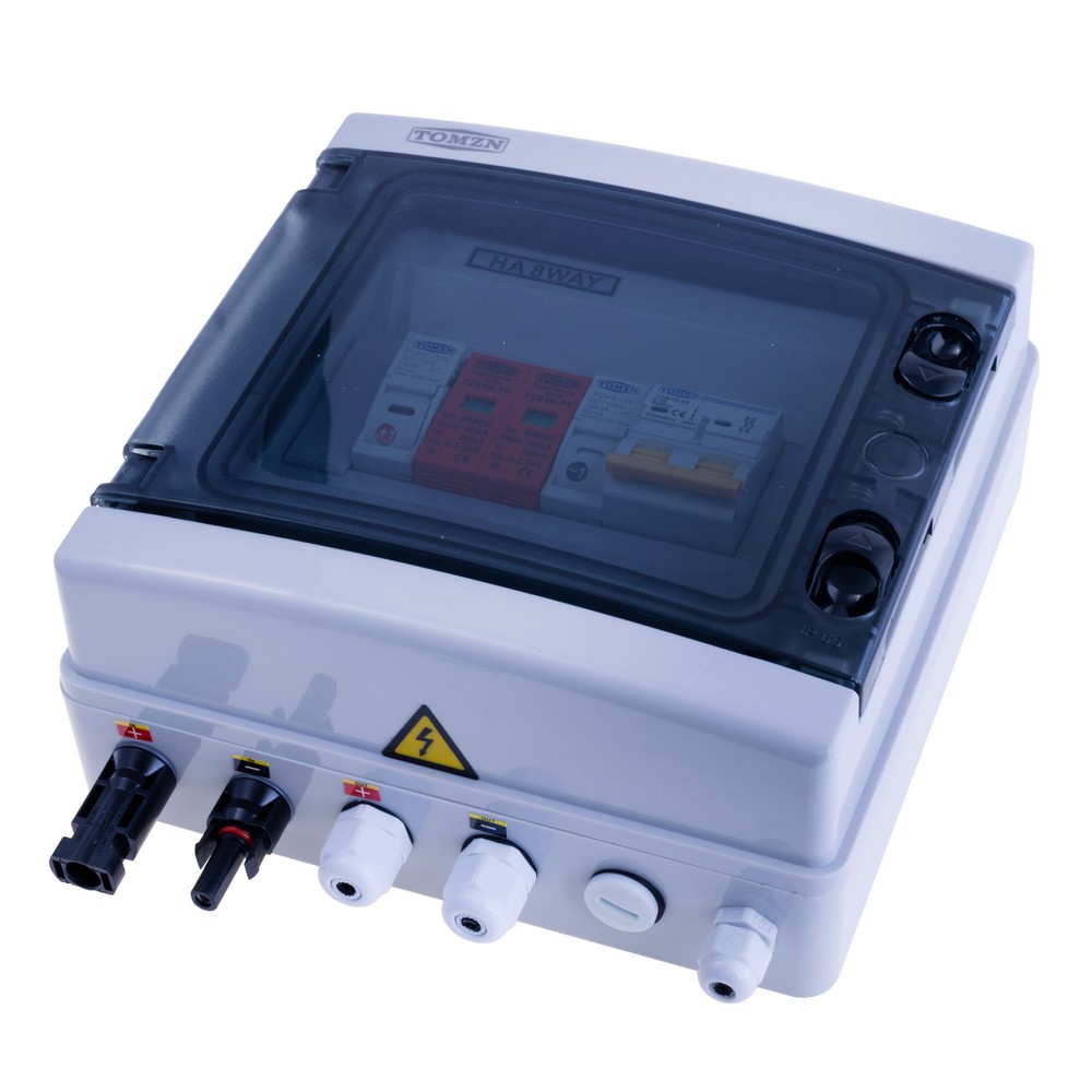 Solar photovoltaic PV Combiner Box With Lightning Protection 1 input 1 out DC 600V Fuse MCB SPD Waterproof Box IP65 8ways 1 input 1 out DC 600V 16A DC MCB(TOMZN)