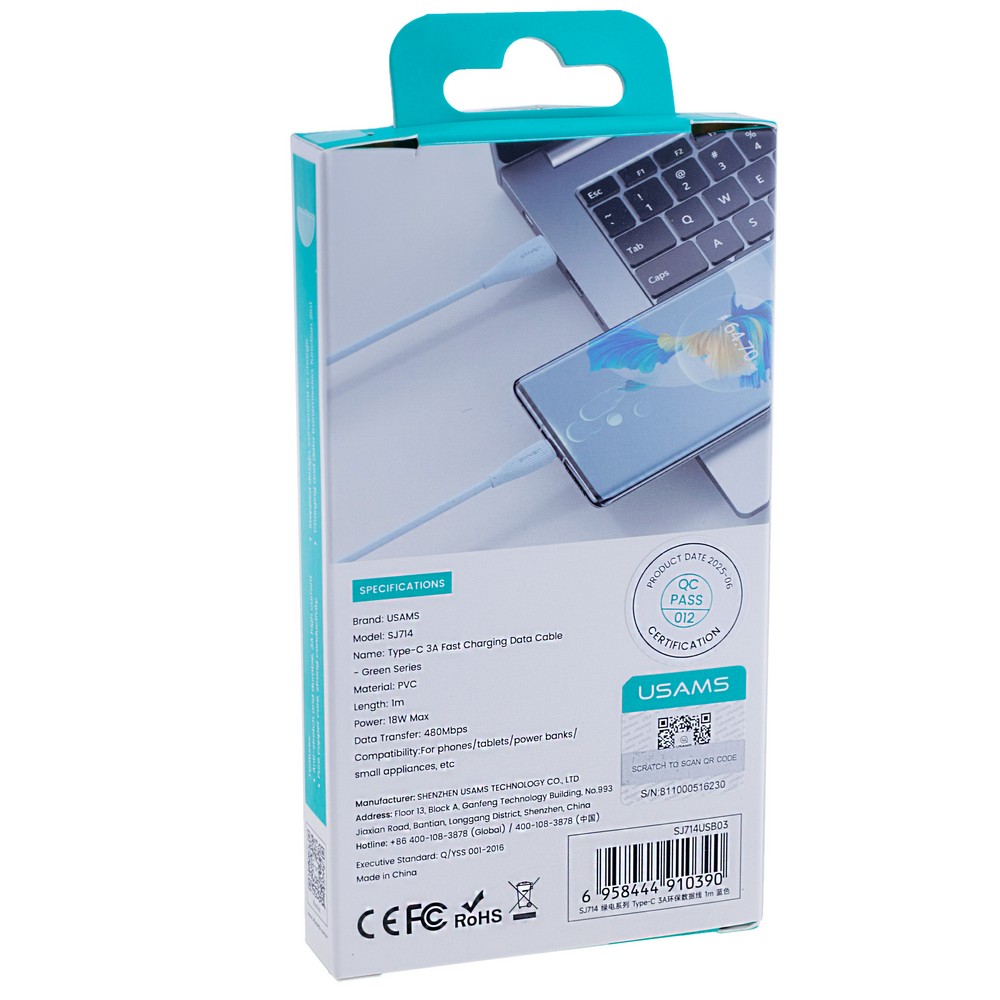 SJ714 Type-C 3A Fast Charging Data Cable - Green Series 1m (SJ714USB03 Blue – USAMS)