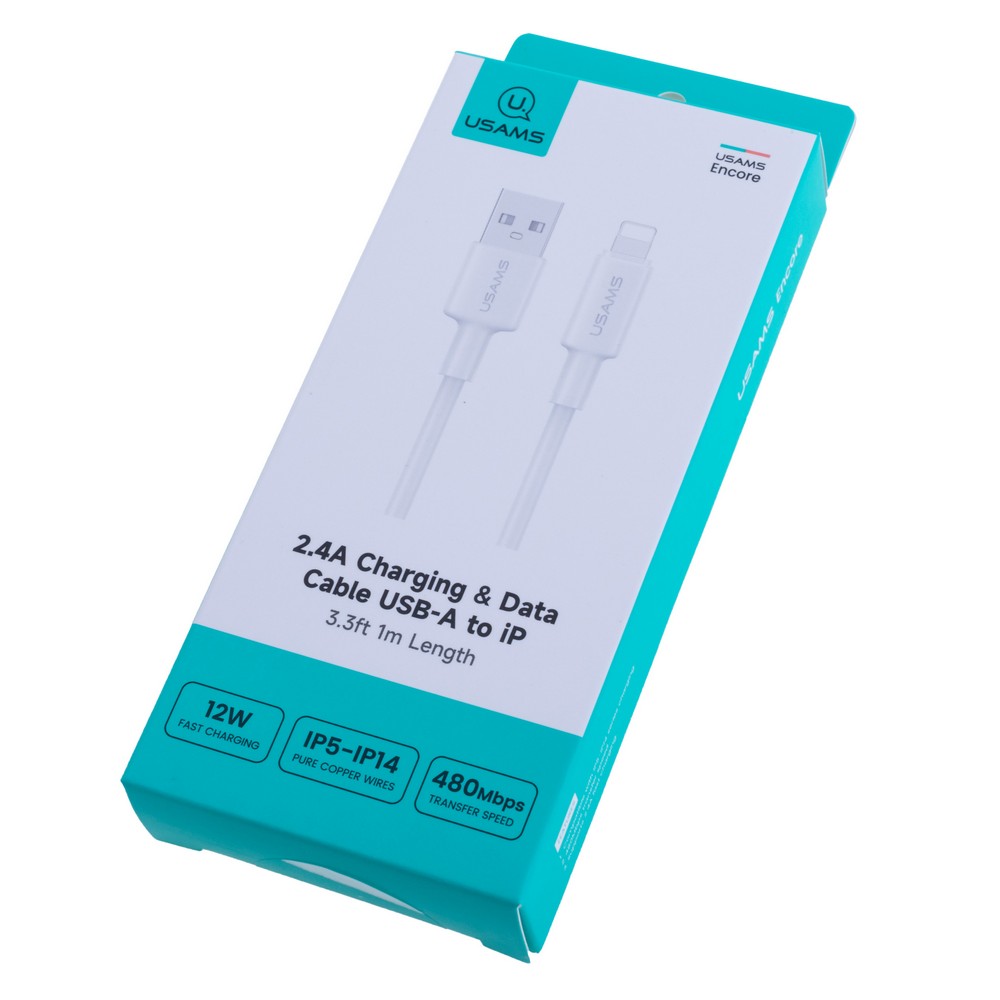 SJ762 U90 Lightning 2.4A Charging & Data Cable (SJ762USB01 White – USAMS)