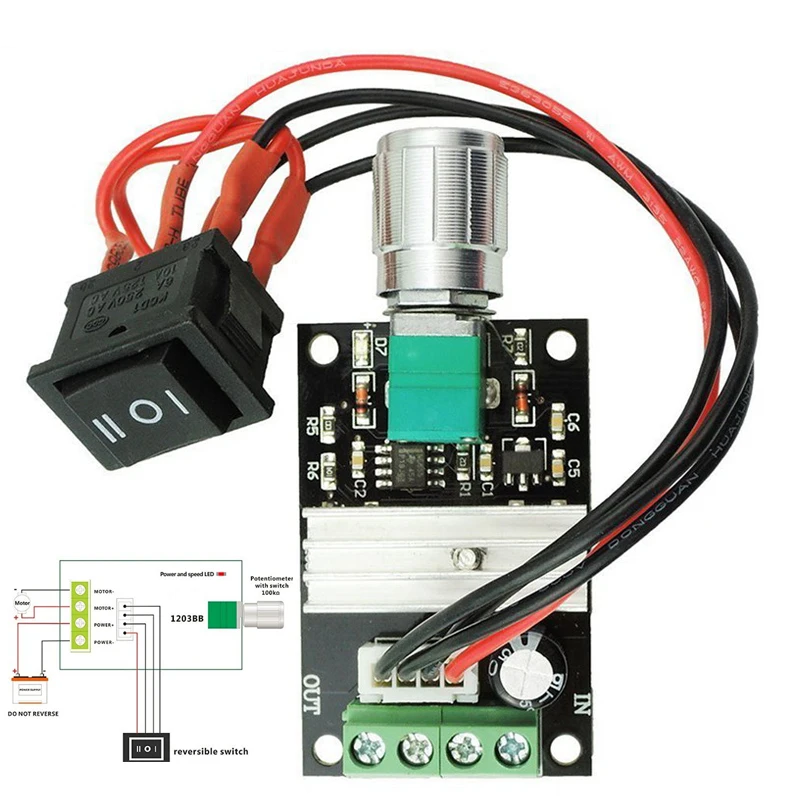 新品PWM直流电机调速器6V12V24V 3A调速开关 正反转 带开关功能