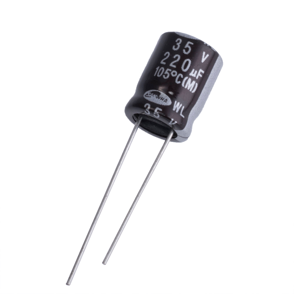 220uF 35V WL  10x12mm (WL1V227M1012MPA100-Samwha) (электролитический конденсатор)