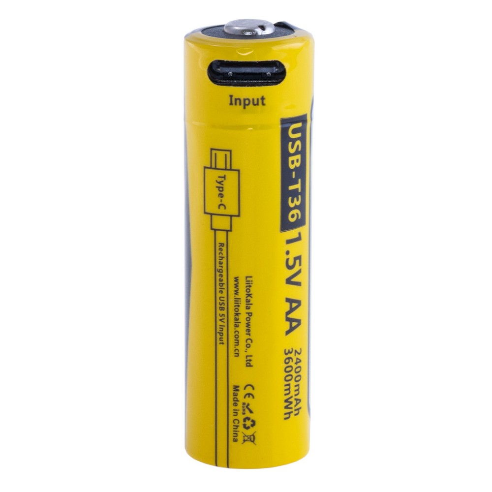 Li-Ion 2400mAh, 1,5V, AA Liitokala літій-іонний аккумулятор з USB type-C, USB-T36 1.5V AA 2400mAh