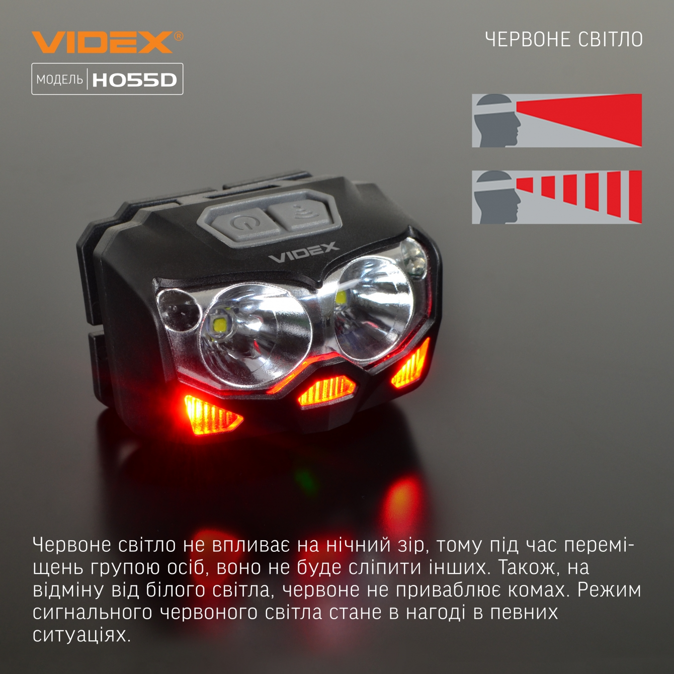 Налобный светодиодный фонарик VLF-H055D 500Lm, VIDEX