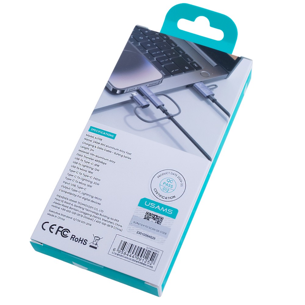 SJ738 240W 6 in 1 Fast charging Cable-Sufeng Series 2m (SJ738USB01 Tarnish – USAMS)