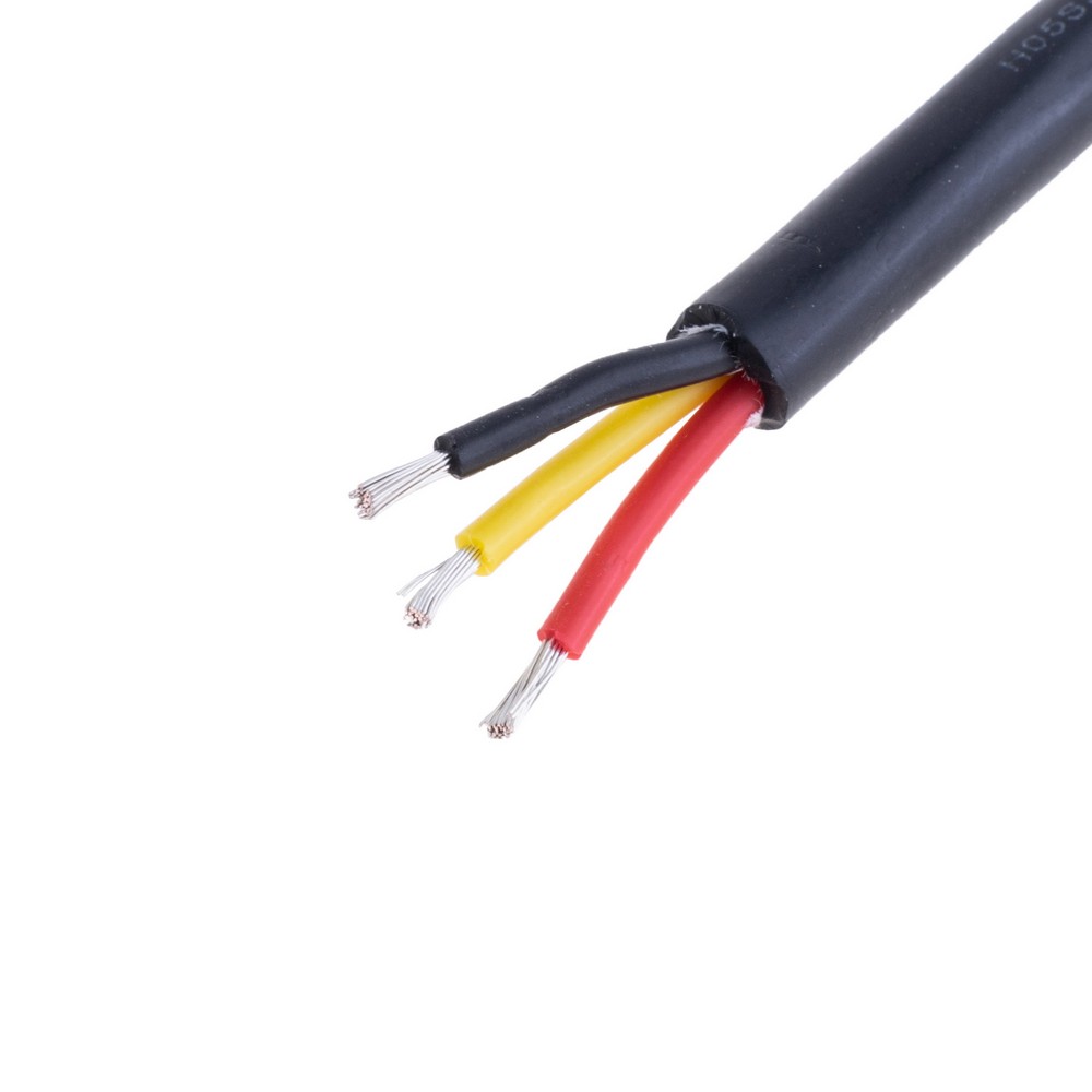 Силіконовий провід 3-жильний в чорній оболонці 19AWG(0.75mm2 30/0.18/TS) чорний, червоний, жовтий Силіконовий провід 3-жильний в чорній оболонці 19AWG(0.75mm2 30/0.18/TS) чорний, червоний, жовтий