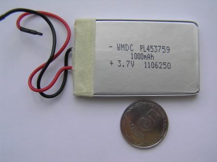 453759 3.7V 1000mAh +PCB (Akku Li-Polymer)
