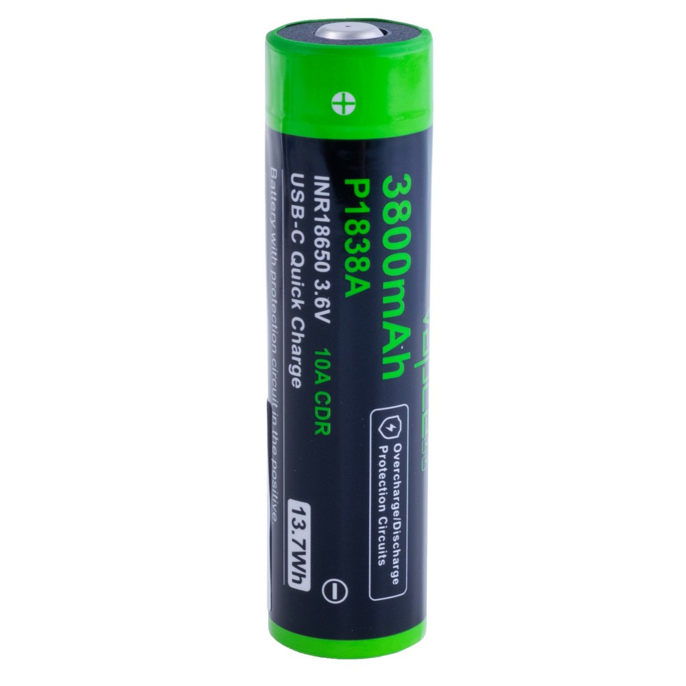 Li-Ion 3800mAh, 3,6V, 18650 Vapcell літій-іонний аккумулятор з USB Type-C, P1838A 18650 3800mah 10A