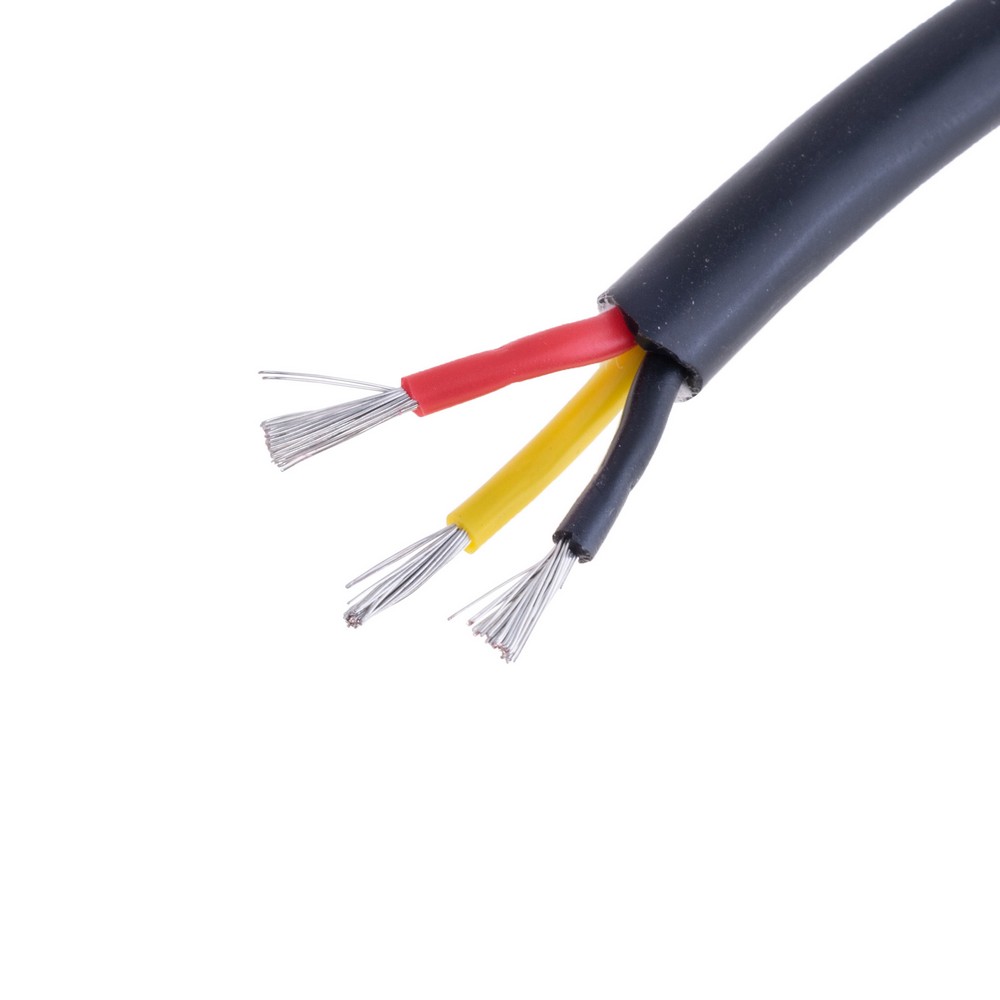 Силіконовий провід 3-жильний в чорній оболонці 18AWG(1mm2 40/0.18/TS) чорний, червоний, жовтий Силіконовий провід 3-жильний в чорній оболонці 18AWG(1mm2 40/0.18/TS) чорний, червоний, жовтий