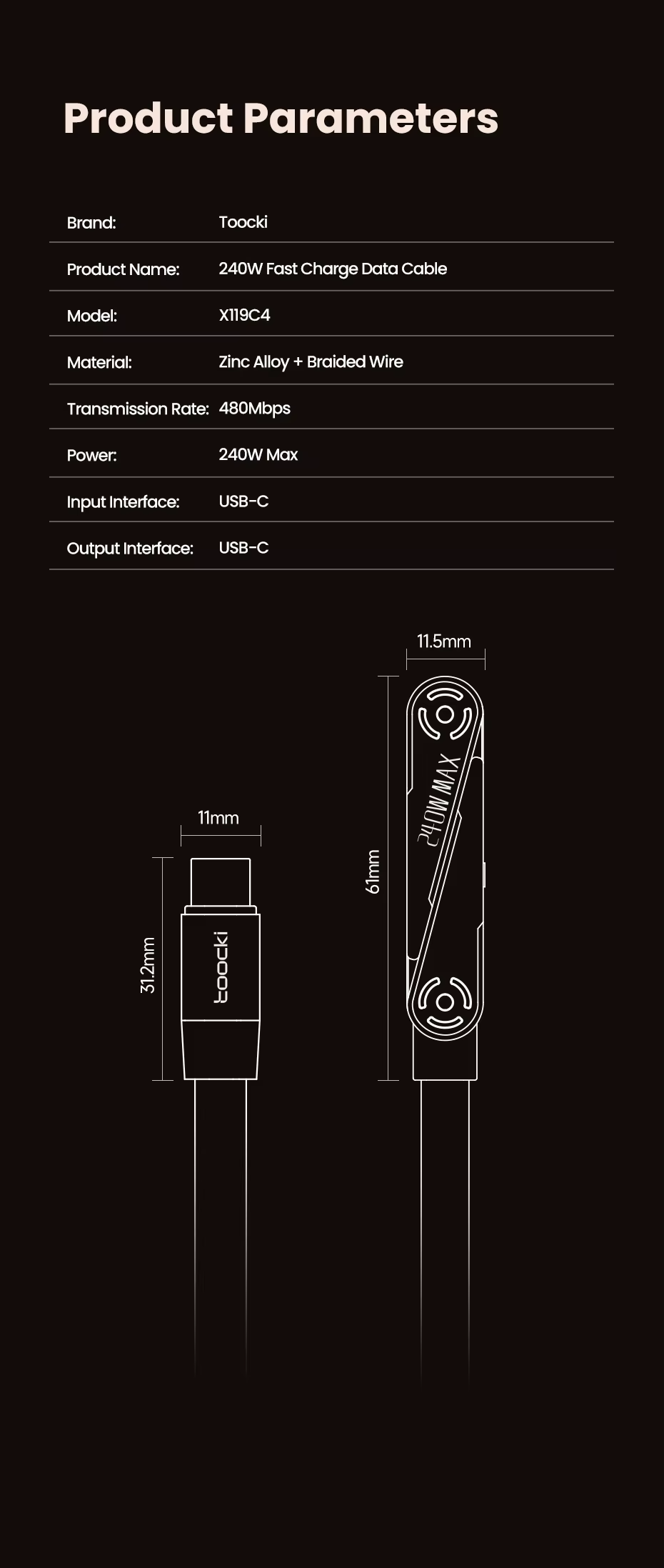 Провід з підставкою USB type-C / USB type-C 100W, чорний, 1,5 метра, 40100147 Провід з підставкою USB type-C / USB type-C 100W, чорний, 1,5 метра, 40100147