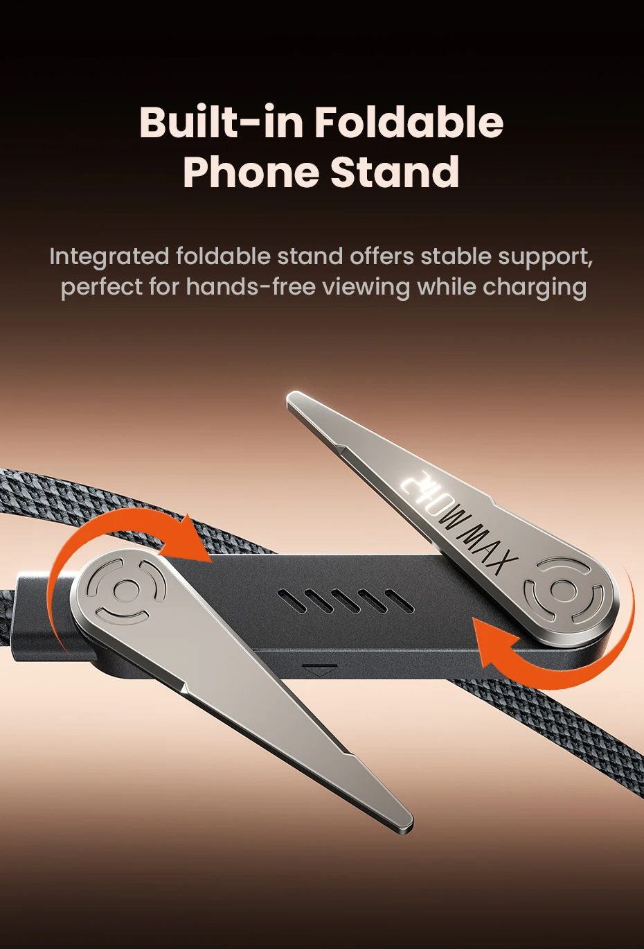 Провід з підставкою USB type-C / USB type-C 100W, чорний, 1,5 метра, 40100147 Провід з підставкою USB type-C / USB type-C 100W, чорний, 1,5 метра, 40100147