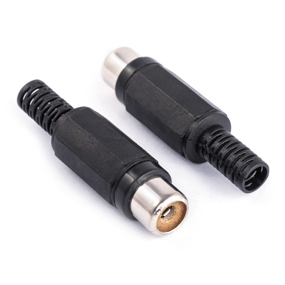 CC-106B RCA-Stecker, "Weibchen", gerade, schwarz,mit Dämpfer Kabel