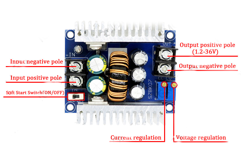 Регулируемый понижающий 20А преобразователь (300W / 6-40V => 1.2-36V)