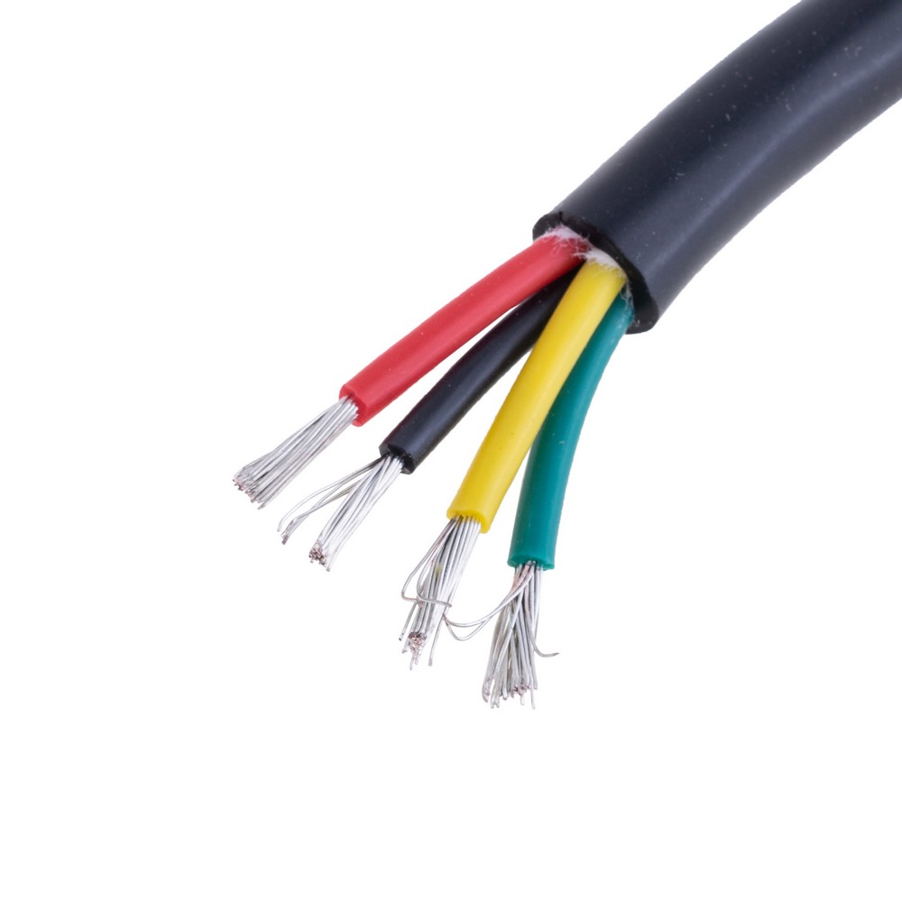 Силіконовий провід 4-жильний в чорній оболонці 16AWG(1.5mm2 30/0.25/TS) чорний, червоний, жовтий, зелений