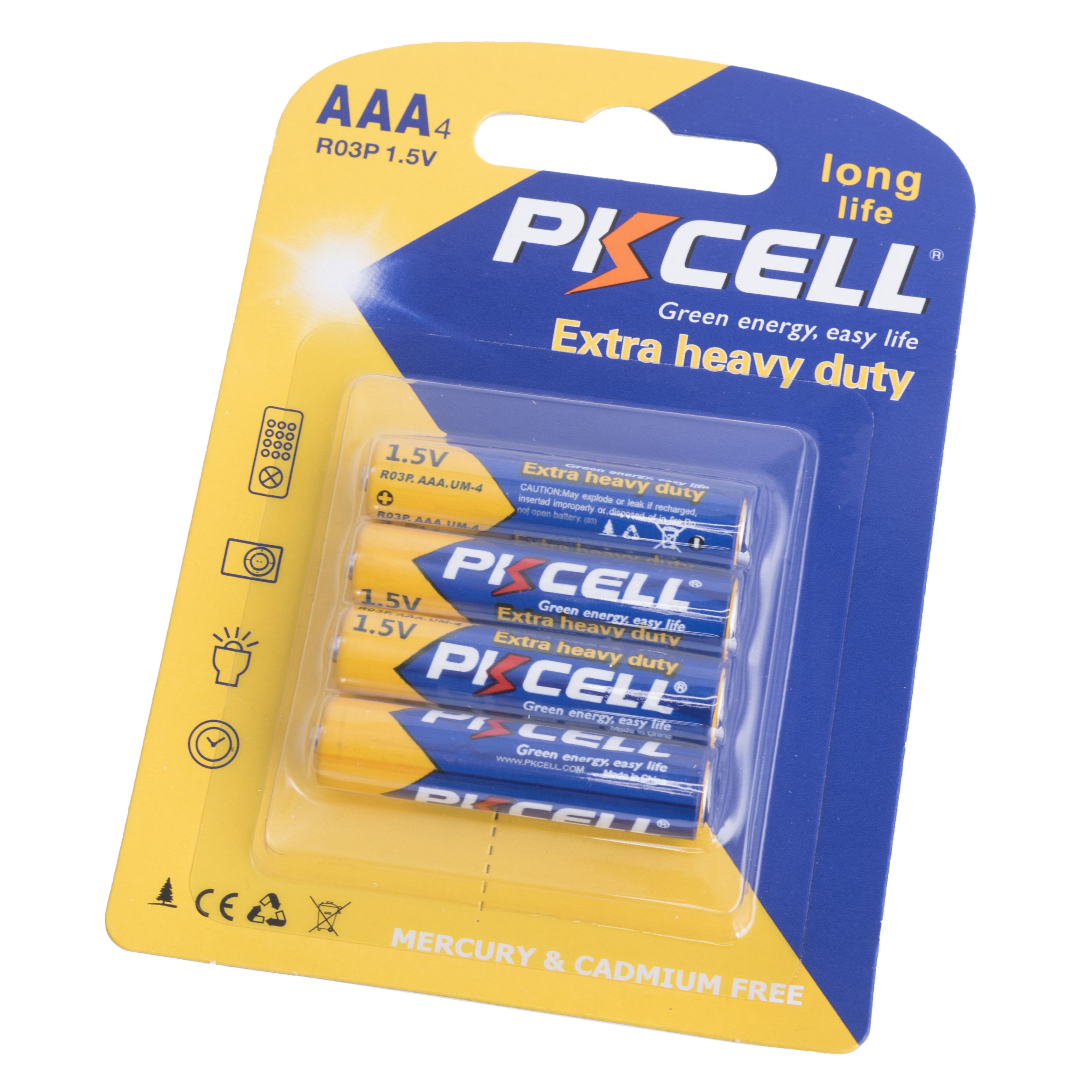 Батарейка солевая "AAA" 1,5 V - PKCELL (Extra heavy duty battery AAA/R03P/UM4 1.5V)/ 4шт в блистере