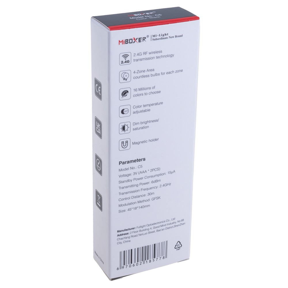 4-зонний пульт керування температурою та яскравістю  RGB+CCT 2.4G, C5 Black