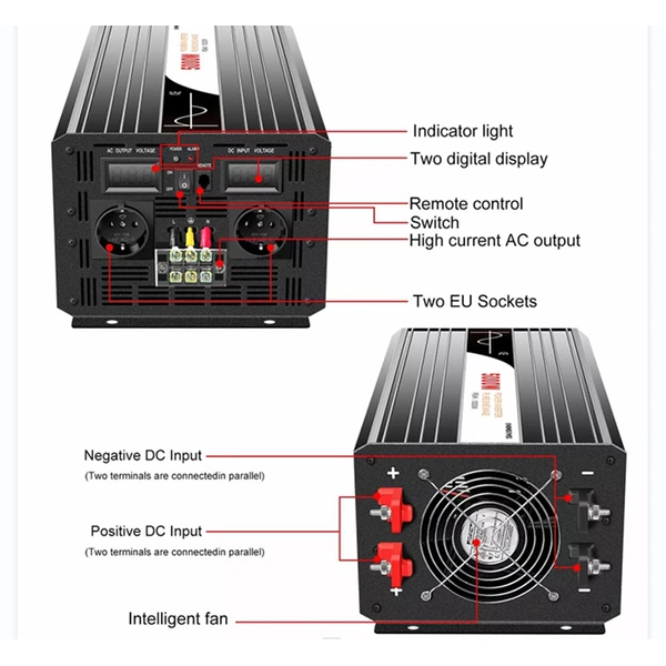 Інвертор 5000W 12V→230V чиста синусоїда, LCD (SP-12/220-5000L – Swipower)