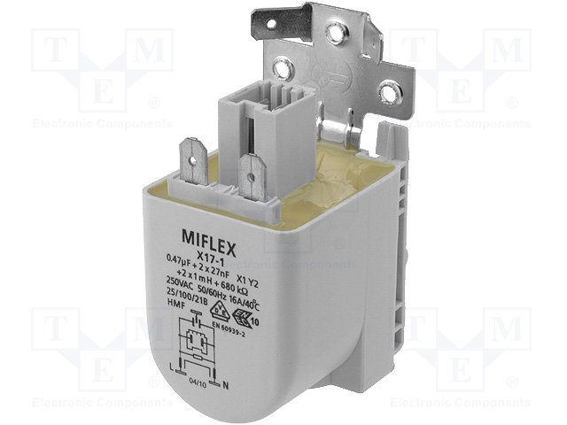 Filter Unterdrückung von Störungen, netz-; 250VAC; 1mGn; Сх:0,47mkF; 16А (X17-1)