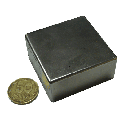 Neodym Magnet, Quader Block Haftkraft 110 kg 51 x 51 x 25 mm (N40), Ni+Cu+Ni (Nickel)