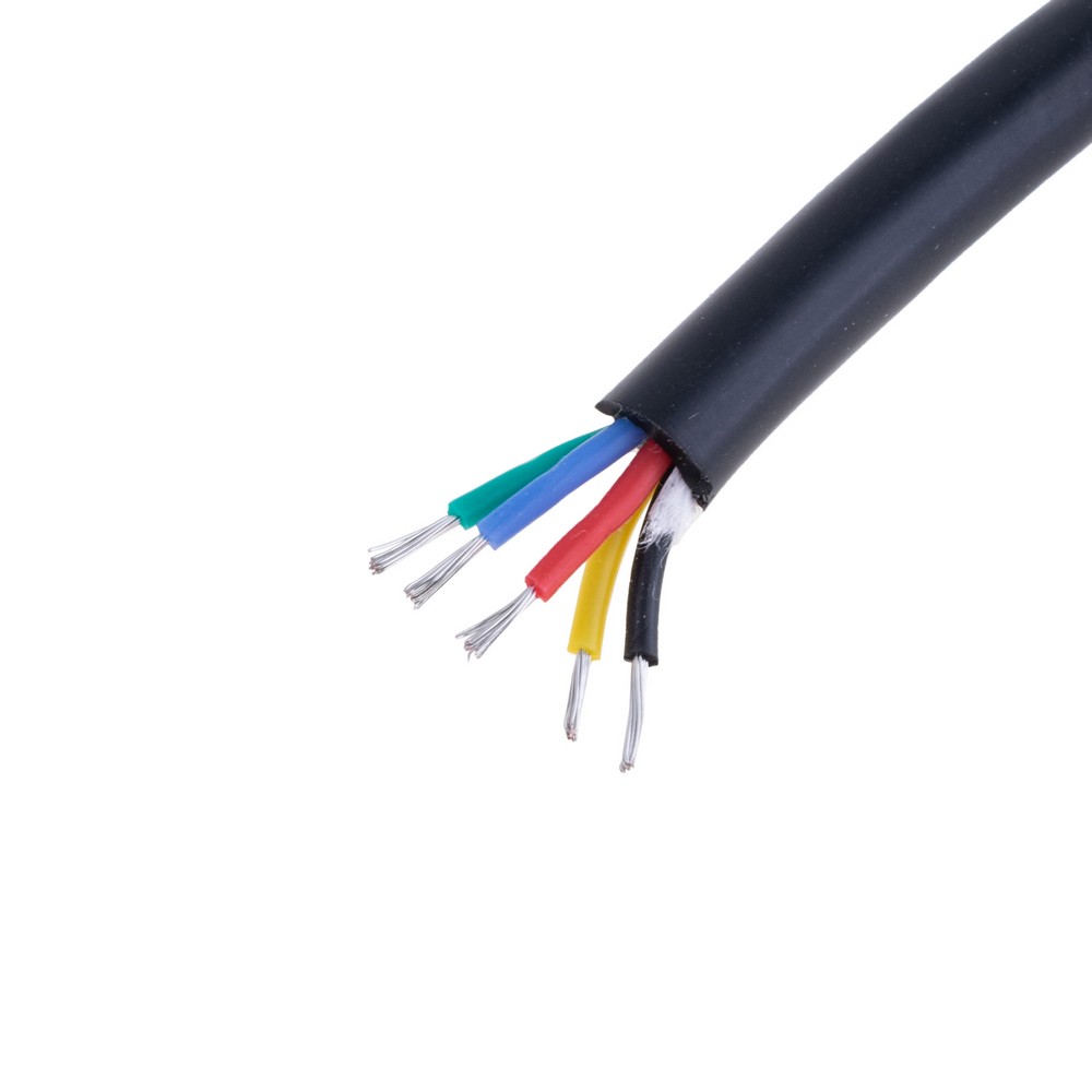 Силіконовий провід 5-жильний в чорній оболонці 22AWG(0.3mm2 12/0.18/TS) чорний, червоний, жовтий, зелений, синій