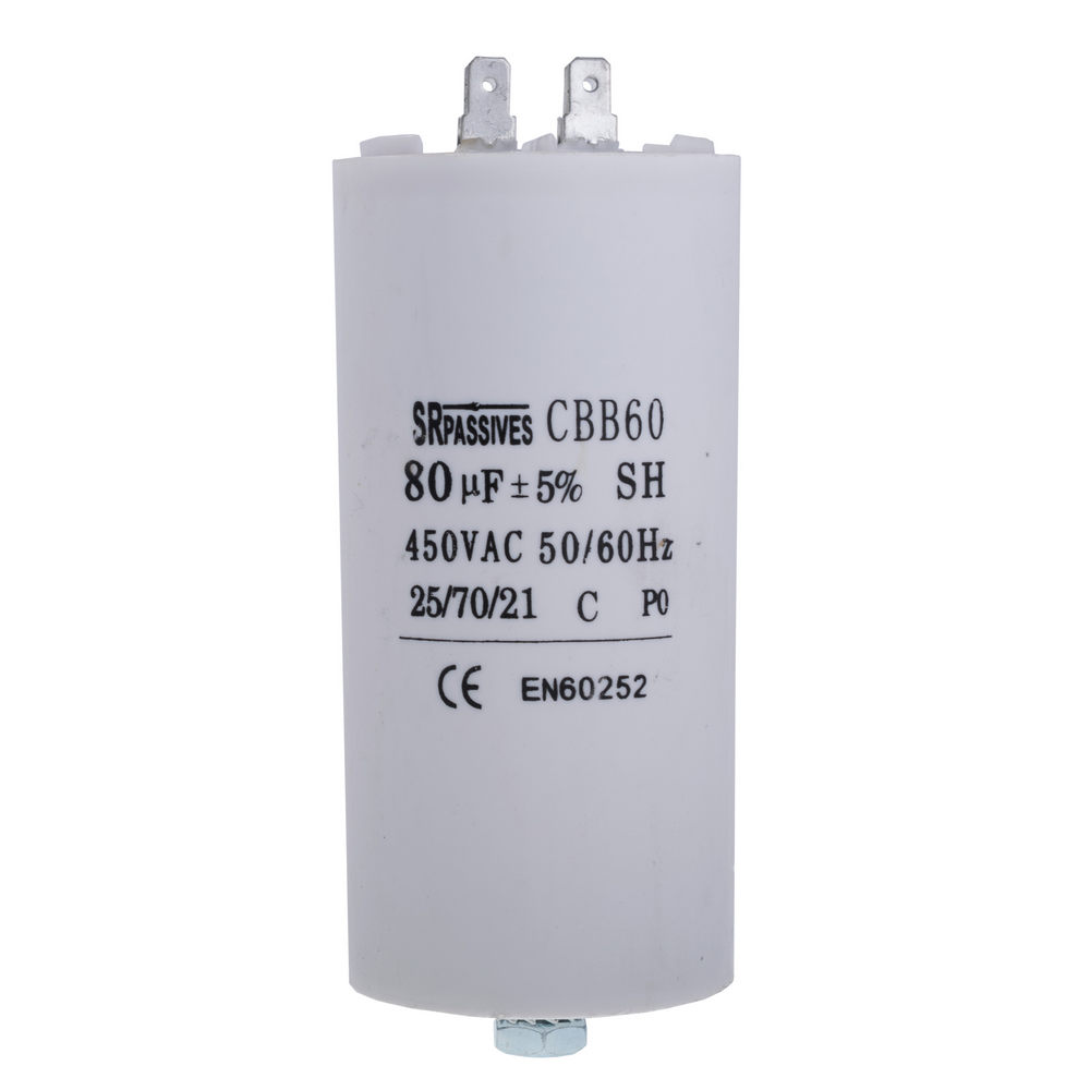 80 uF 450VAC ± 5% 60x120mm + Bolzenklemmen 6,3 mm (CBB60E-80/450) (der Startkondensator)