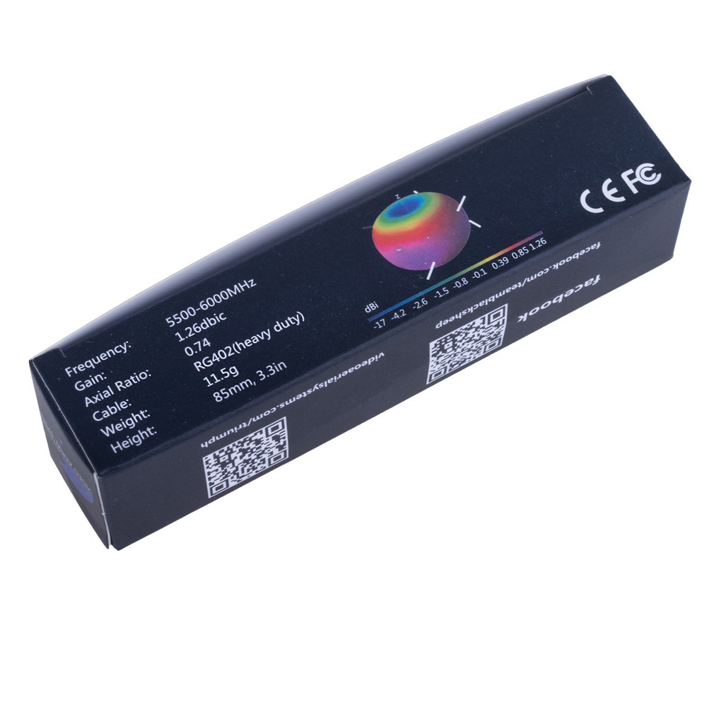Антена всеспрямована чорна, довга 85мм, TBS 5.8G, 1.6dBi SMA