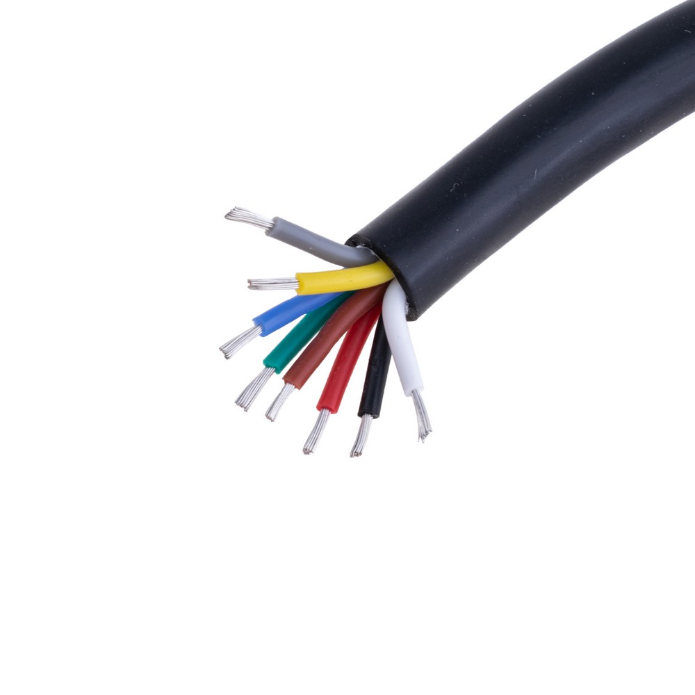 Силіконовий провід 8-жильний в чорній оболонці 20AWG(0.5mm2 20/0.18/TS) чорний, червоний, жовтий, зелений, білий, сірий, коричневий, синій