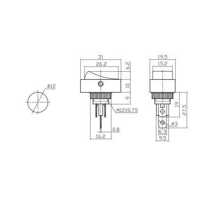 Перемикач ASW-20D червона підсвітка (LED) 12V, 20А