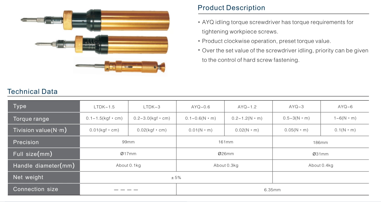 Динамометрична викрутка 0,5...3 N.m, AYQ-3