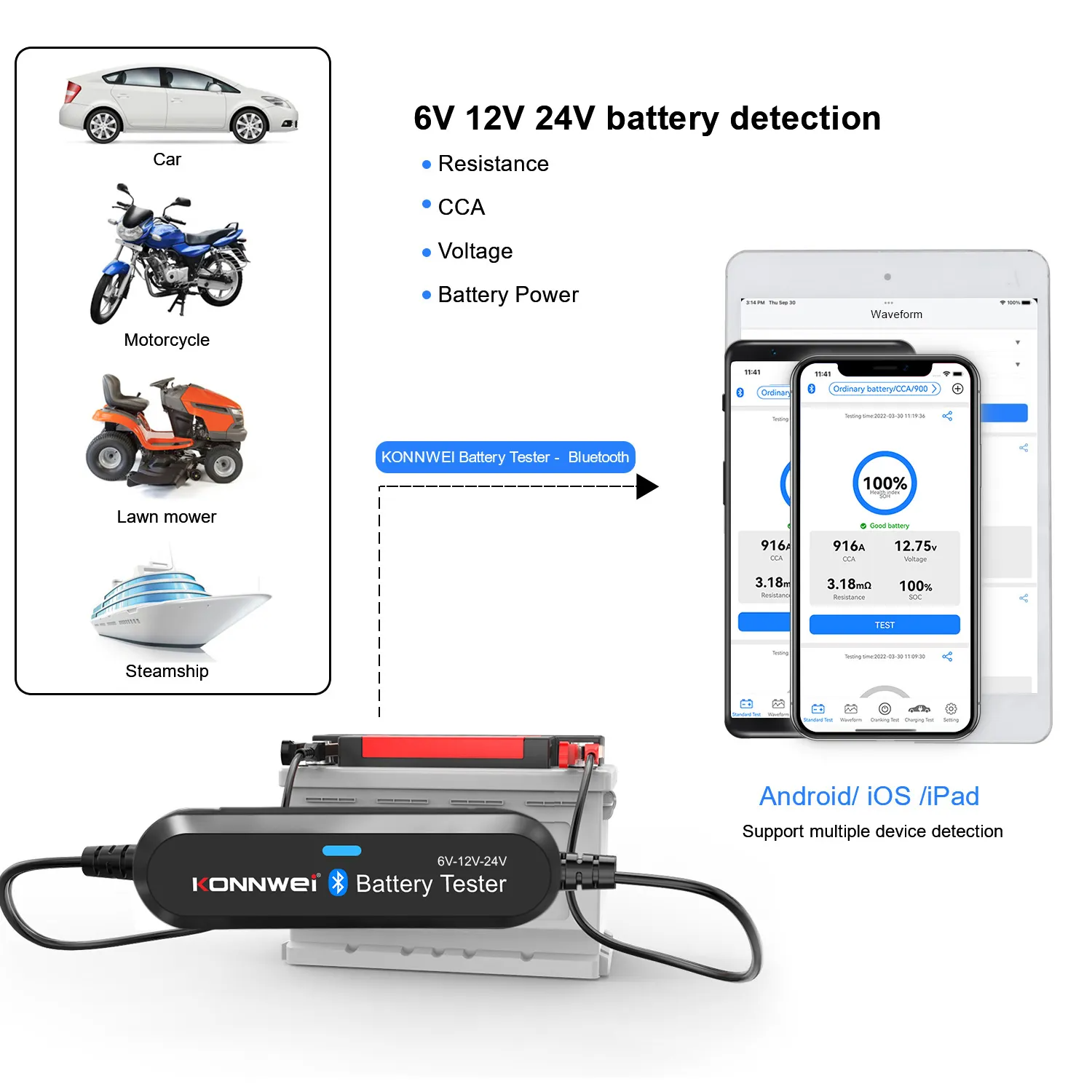 Тестер акумуляторів з bluetooth BK200 Konnwei