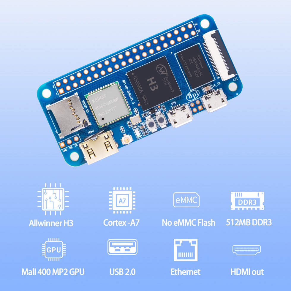 Мікрокомп'ютер Banana Pi BPI-M2 Zero, Allwinner H3 512MB DDR3