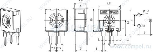 10 kOhm CA9H5 10K (Potentiometer Ausführungs-, Einstellung seitlich; 9х9mm) 10 kOhm CA9H5 10K (Potentiometer Ausführungs-, Einstellung seitlich; 9х9mm)