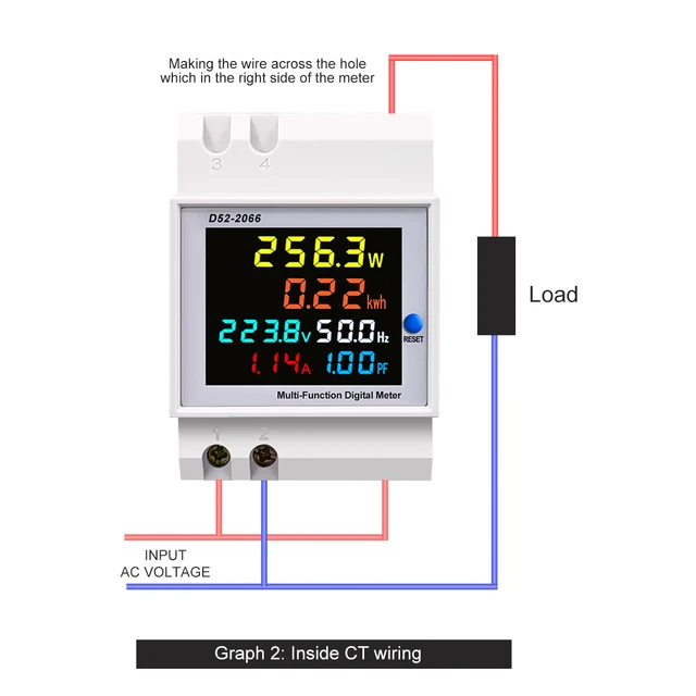 Din rail AC monitor 6IN1 Voltage Current Power Factor Active KWH Electric energy Frequency meter VOLT AMP AC40-300 External CT(TOMZN)