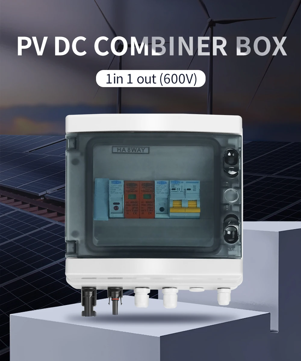Solar photovoltaic PV Combiner Box With Lightning Protection 1 input 1 out DC 600V Fuse MCB SPD Waterproof Box IP65 8ways 1 input 1 out DC 600V 25A DC MCB(TOMZN) Solar photovoltaic PV Combiner Box With Lightning Protection 1 input 1 out DC 600V Fuse MCB SPD Waterproof Box IP65 8ways 1 input 1 out DC 600V 25A DC MCB(TOMZN)