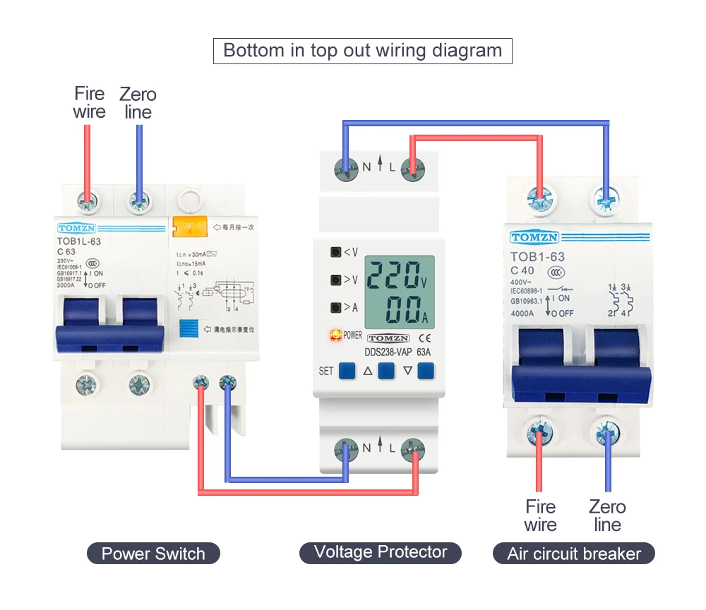 adjustable over under voltage protective device protector current limit protection Voltmeter DDS238-VAP 63A Bottom input(TOMZN)